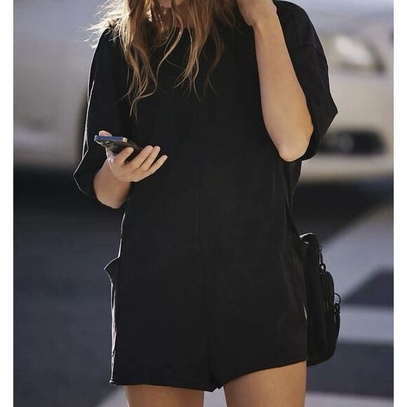 Free People Movement Hot Shot Tee Romper Summer Storm Black XS NWT - Picture 2 of 2